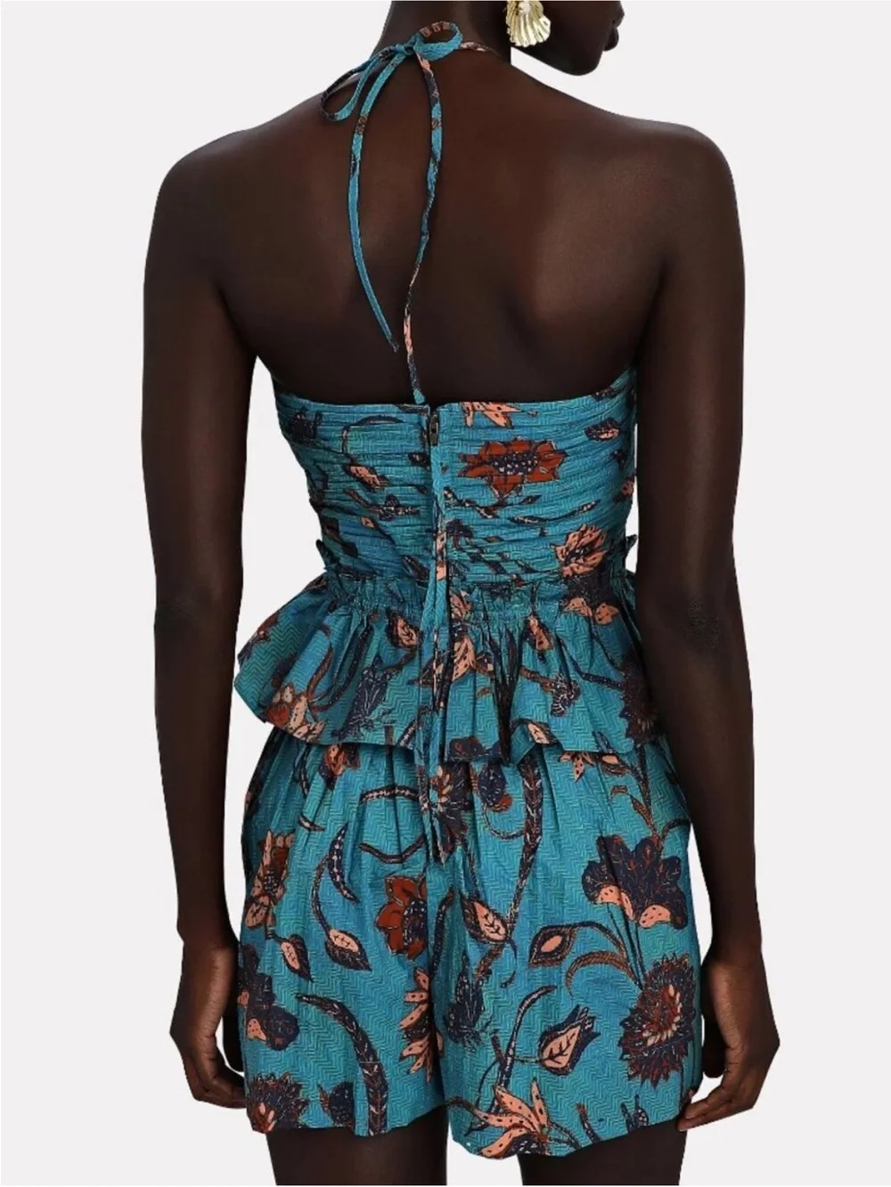 Ulla Johnson Isidro Romper Playsuit 6 Lagoon Teal Floral Print Resort Luxury